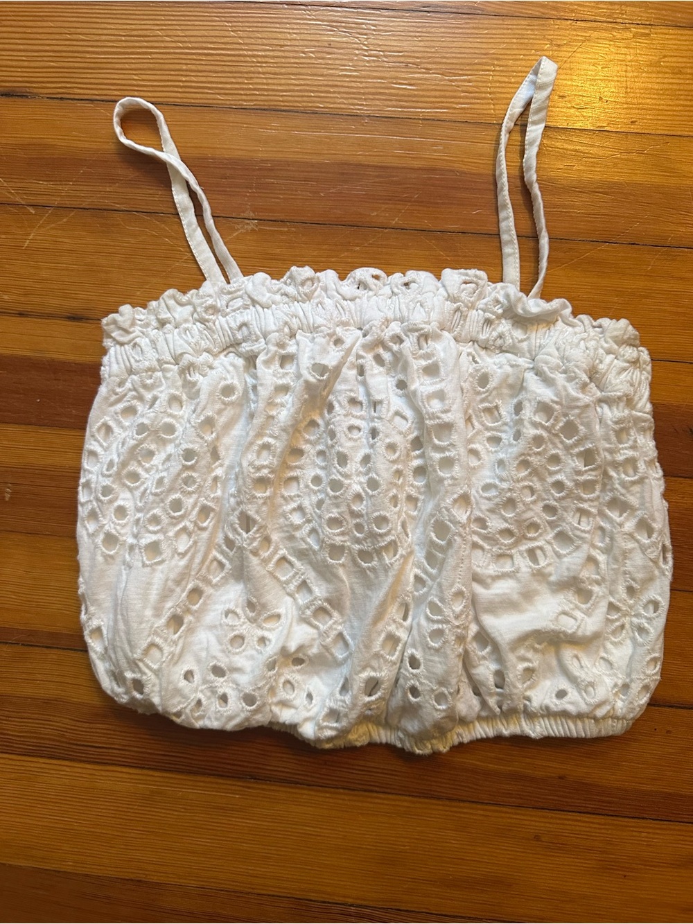 Express White Eyelet Smocked Cropped Tank